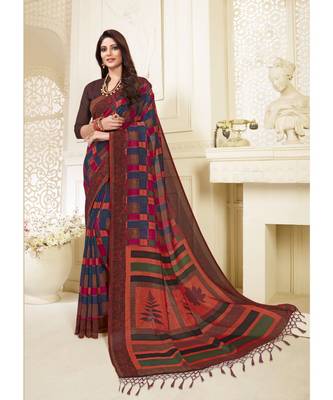 multicolor Printed georgette saree with blouse 1