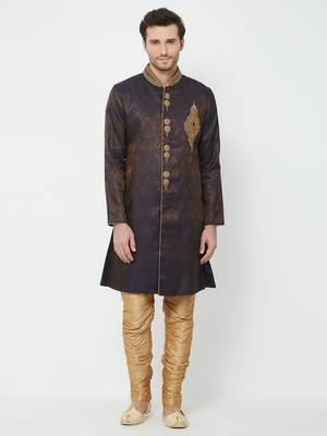 Dark Purple Embroidered Art Silk Sherwani 1