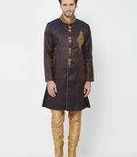 Dark Purple Embroidered Art Silk Sherwani