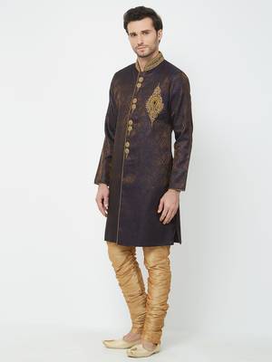 Dark Purple Embroidered Art Silk Sherwani 2