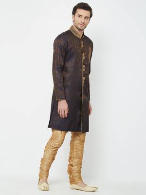 Dark Purple Embroidered Art Silk Sherwani 3