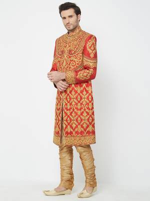 Red Embroidered Art Silk Sherwani 2