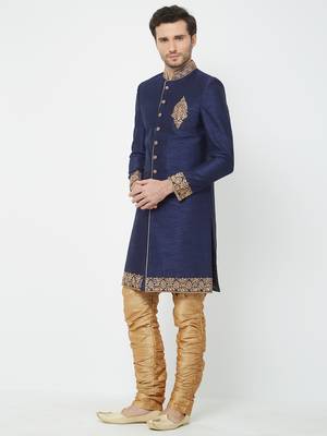 Navy Blue Embroidered Art Silk Sherwani 2
