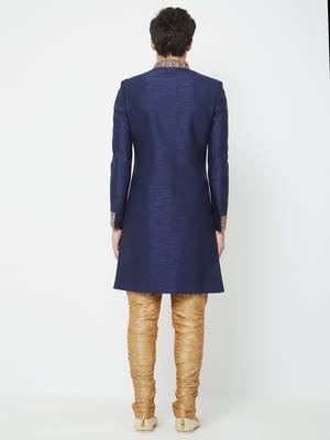 Navy Blue Embroidered Art Silk Sherwani 4