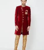 Red Embroidered Velvet Sherwani