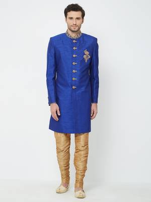 Royal Blue Embroidered Art Silk Sherwani 1