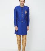 Royal Blue Embroidered Art Silk Sherwani