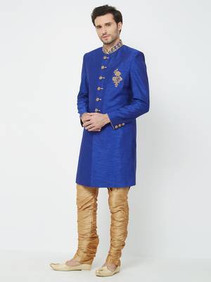 Royal Blue Embroidered Art Silk Sherwani 2