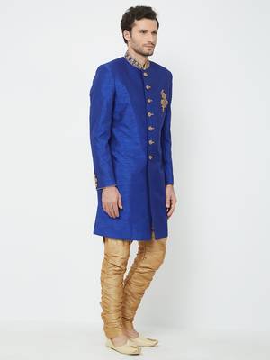 Royal Blue Embroidered Art Silk Sherwani 3