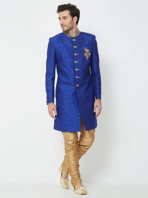 Royal Blue Embroidered Art Silk Sherwani 5