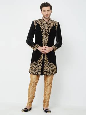 Black Embroidered Velvet Sherwani 1