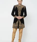 Black Embroidered Velvet Sherwani