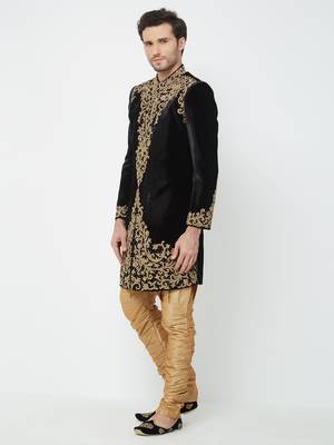 Black Embroidered Velvet Sherwani 2