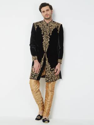 Black Embroidered Velvet Sherwani 5