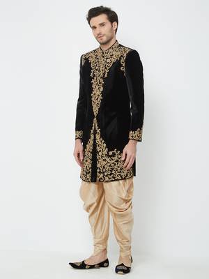 Black Embroidered Velvet Sherwani 2