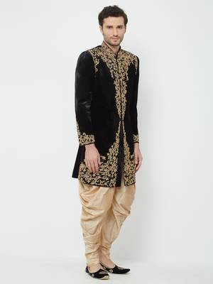 Black Embroidered Velvet Sherwani 3