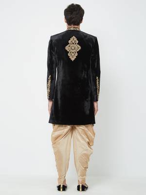 Black Embroidered Velvet Sherwani 4