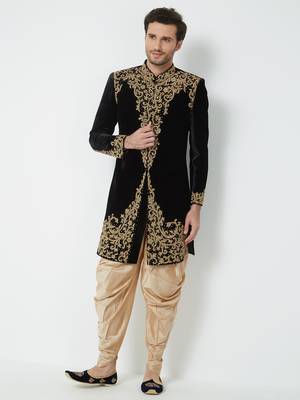 Black Embroidered Velvet Sherwani 5