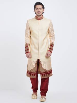 White Embroidered Art Silk Sherwani 1