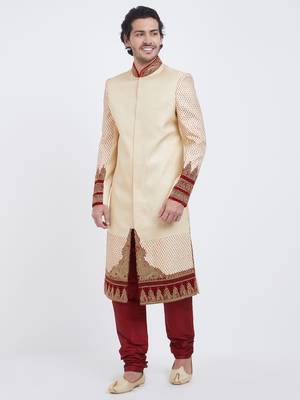 White Embroidered Art Silk Sherwani 2