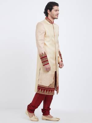 White Embroidered Art Silk Sherwani 3
