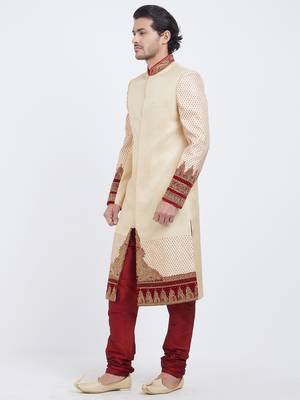 White Embroidered Art Silk Sherwani 5