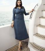 Blue Embroidered Silk Silk Kurtis