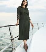 Dark Olive Embroidered Silk Silk Kurtis