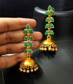Charming Jewelry Designer Emerald Green Kundan Leaf Jhumki Earrings Set