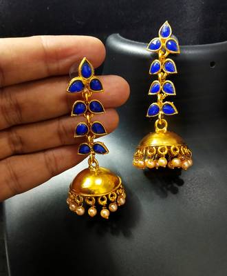 Charming Jewelry Designer Blue Kundan Leaf Jhumki Earrings Set 1