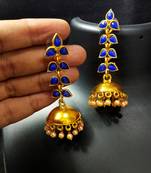 Charming Jewelry Designer Blue Kundan Leaf Jhumki Earrings Set
