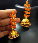 Indian Bollywood Designer Peech Kundan Leaf Jhumki Earrings Set