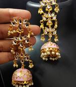 Magenta Pink Long Kundan Meenakari Jhumki Hanging Earrings