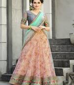 Baby-pink digital print organza semi stitched lehenga