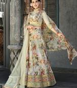 Silver digital print organza semi stitched lehenga