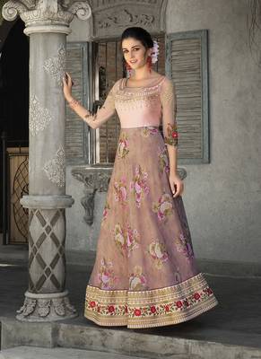 Light-mauve digital print organza semi stitched lehenga 1