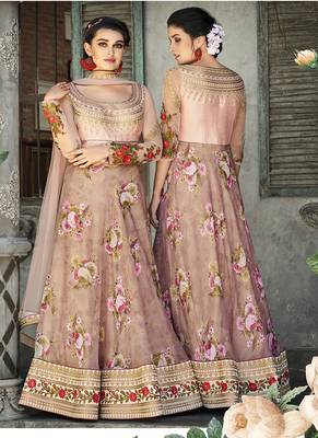 Light-mauve digital print organza semi stitched lehenga 2