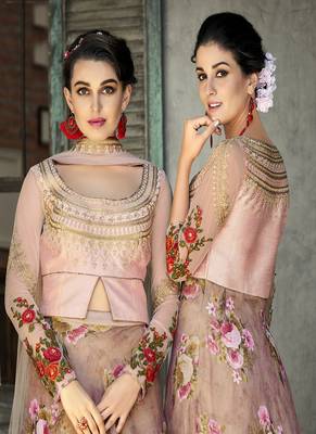 Light-mauve digital print organza semi stitched lehenga 3