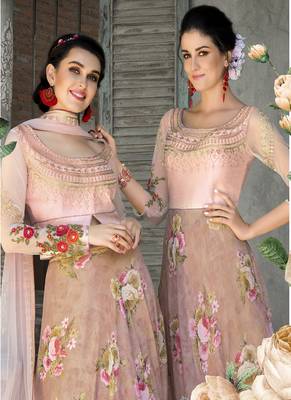 Light-mauve digital print organza semi stitched lehenga 4