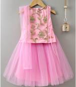 Peach Flower Embellished Sleeveless Choli & Lehenga With Dupatta Set