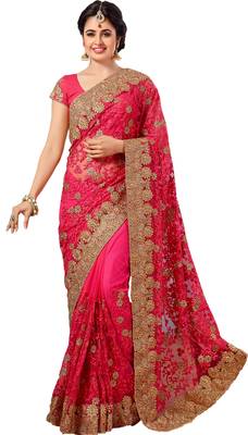 Pink  embroidered net saree with blouse 5