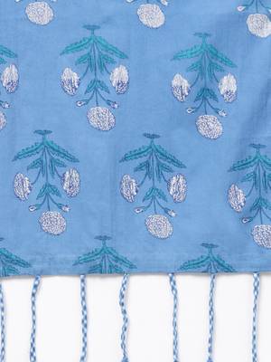 Women's Cotton Blue Embroidered A-Line Kurta Sharara Dupatta Set 5