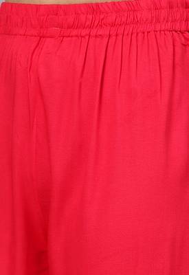 Women's Cotton Pink Embroidered A-Line Kurta Palazzo Dupatta Set 4