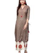 Women's Rayon Grey & Off White Embroidered A-Line Kurta Palazzo Set