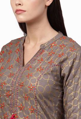 Women's Rayon Grey & Off White Embroidered A-Line Kurta Palazzo Set 3