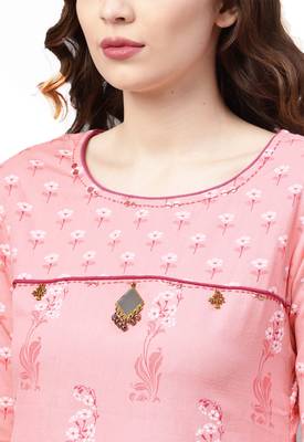 Women's Cotton Pink Printed Anarkali Kurta Palazzo Set 3