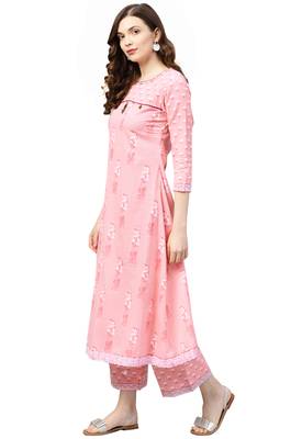 Women's Cotton Pink Printed Anarkali Kurta Palazzo Set 5