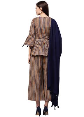 Women's Cotton Mustard Yellow Printed Top Palazzo Dupatta Set 2