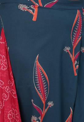 Women's Cotton Navy Blue & Pink Printed Ready To Wear Skirt Saree 4