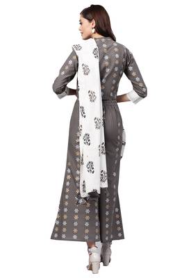 Women's Cotton Grey & White Printed Ready To Wear Palazzo Saree 2